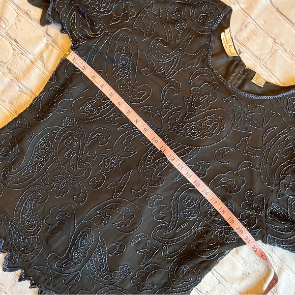 Laurence Kazar Vintage Silk Beaded Womens Top 1X Black - Picture 8 of 10